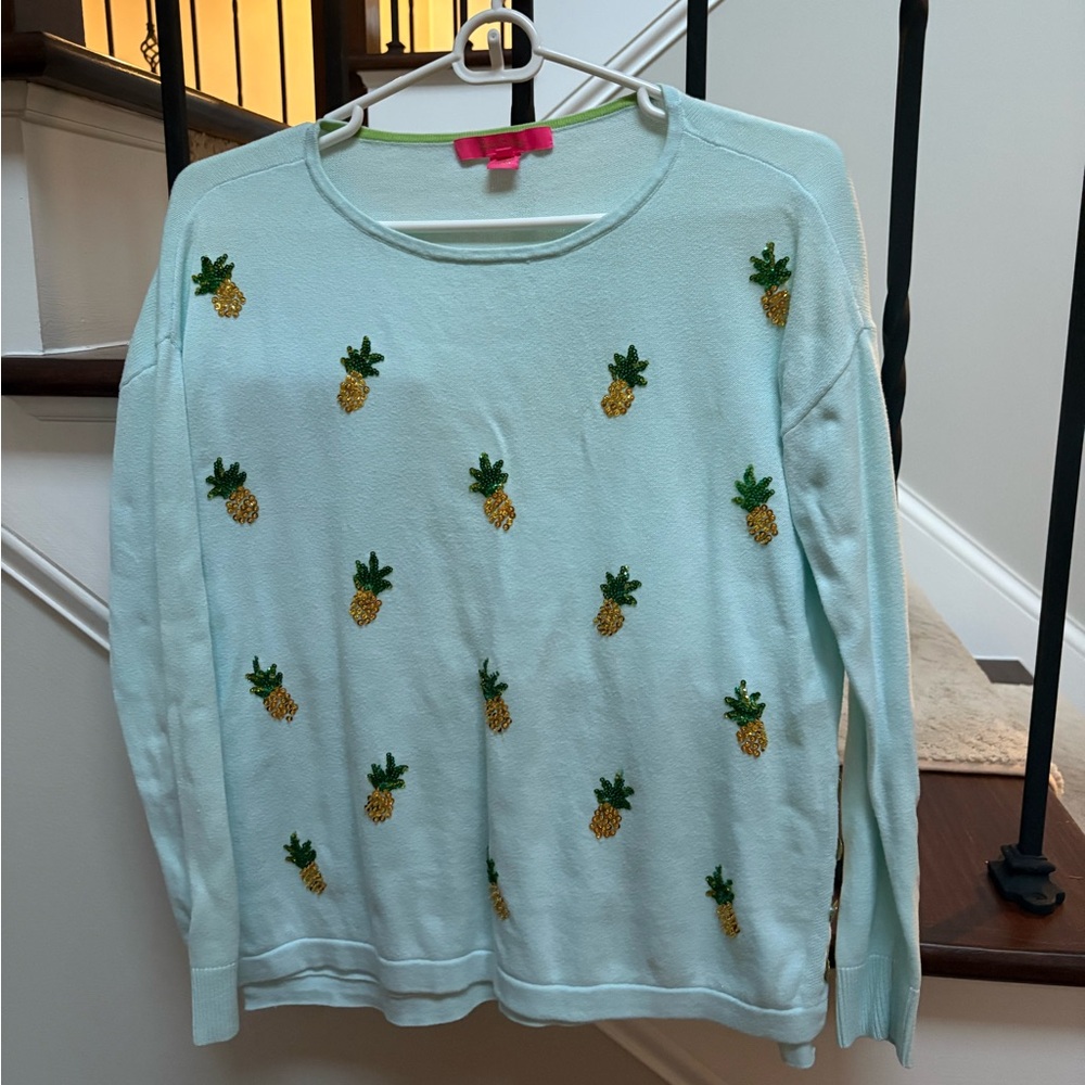 Lilly Pulitzer Pineapple Embroidered Sweater - Light Blue